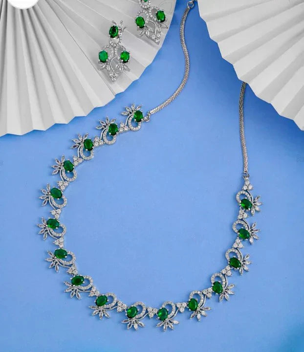 Ruby Blossom Rhodium-Plated Necklace & Earrings Set