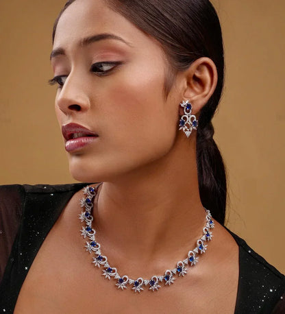 Ruby Blossom Rhodium-Plated Necklace & Earrings Set