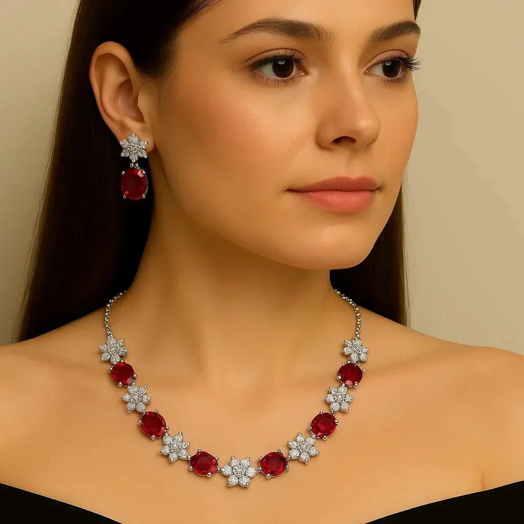 Emerald Bloom CZ Earrings & Necklace Set