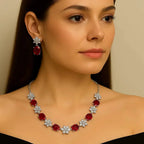 Emerald Bloom CZ Earrings & Necklace Set